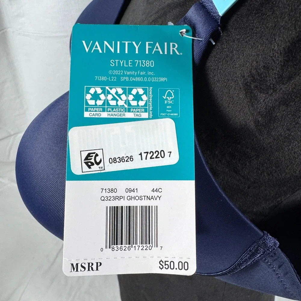 Vanity Fair Beauty Back Wireless Support Womens Bra 71380 Ghost Navy 44C